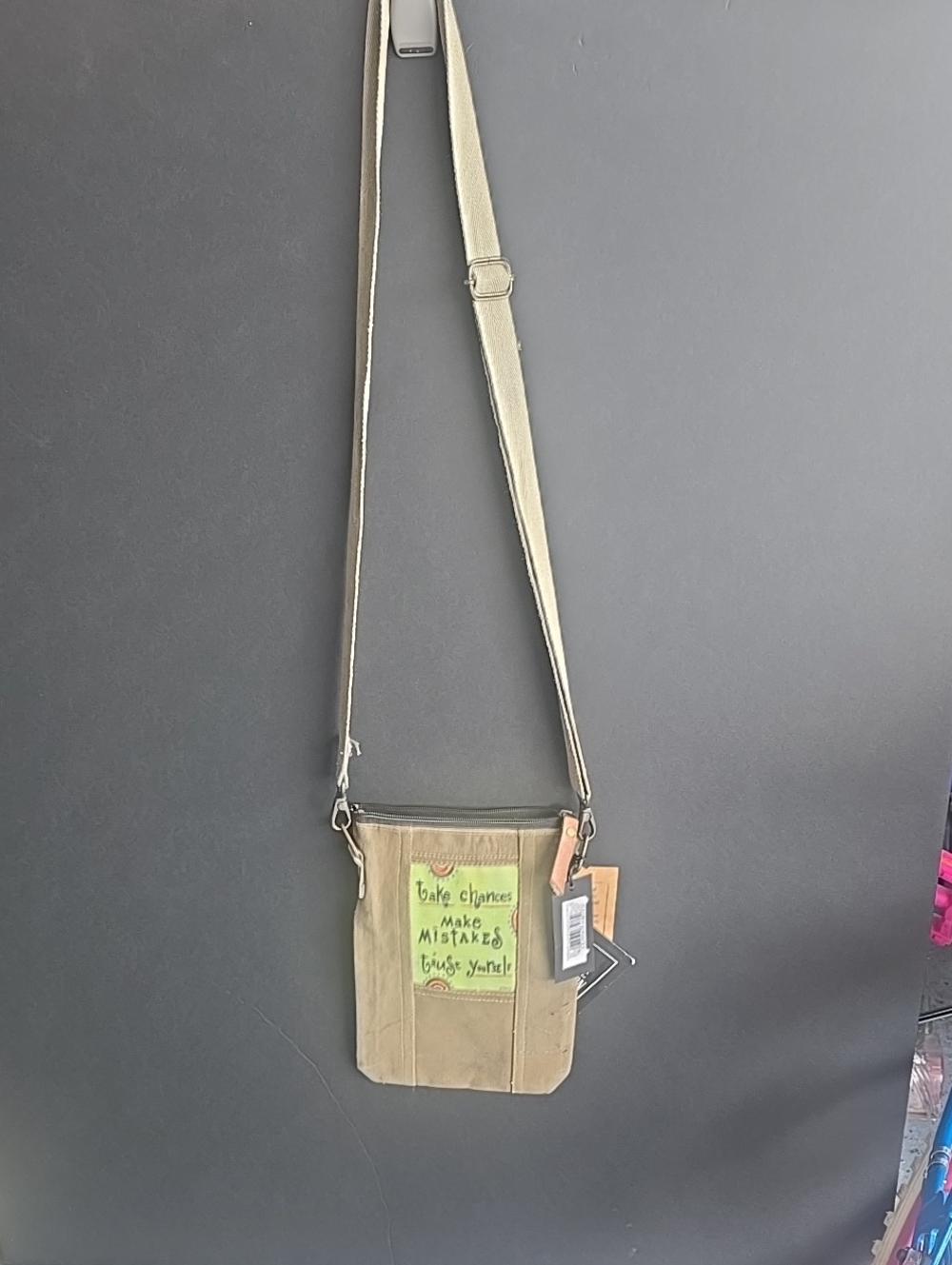 Canvas Crossbody Bag with Inspirational Patch